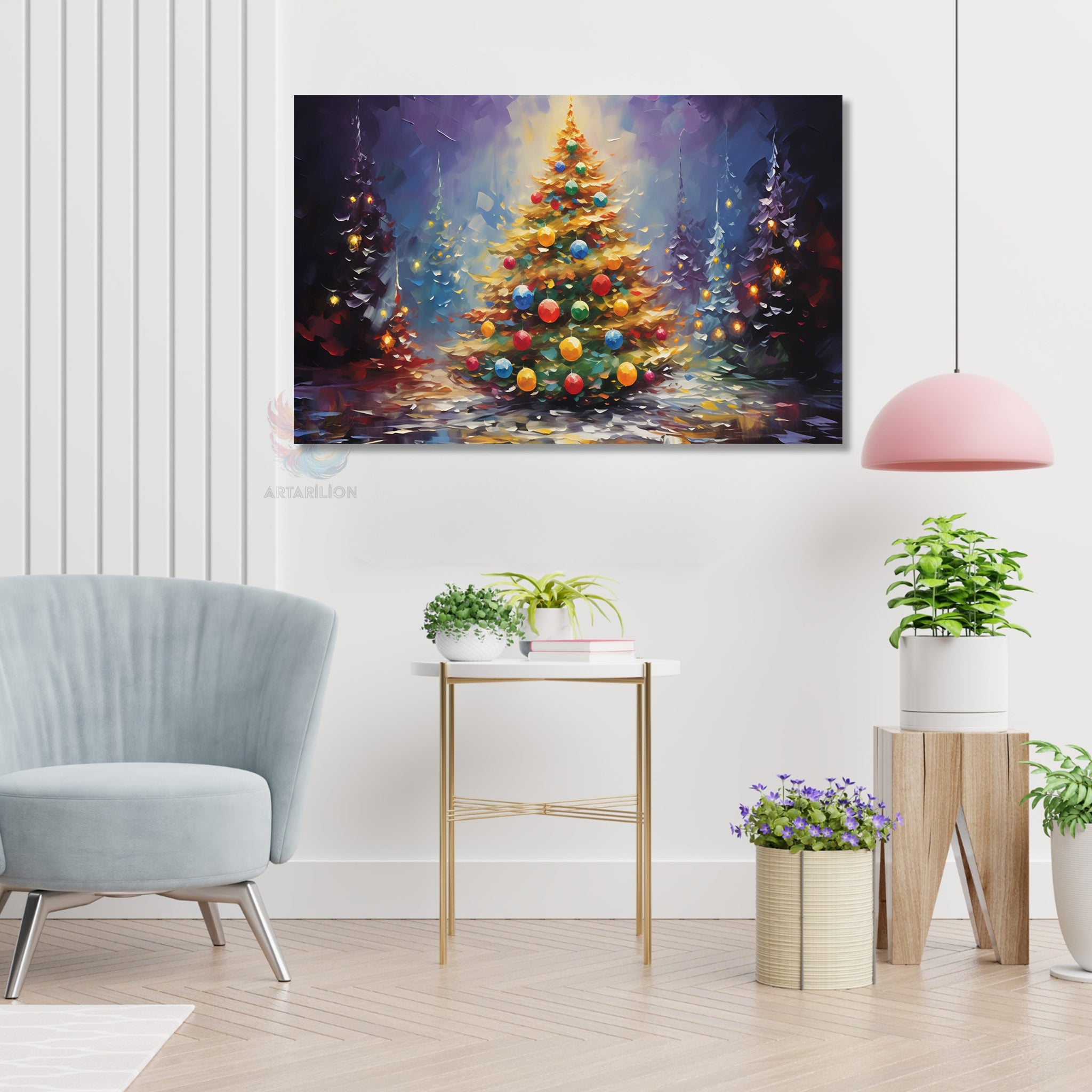 Yılbaşı Ağacı Modern Dikey Kanvas Tablo