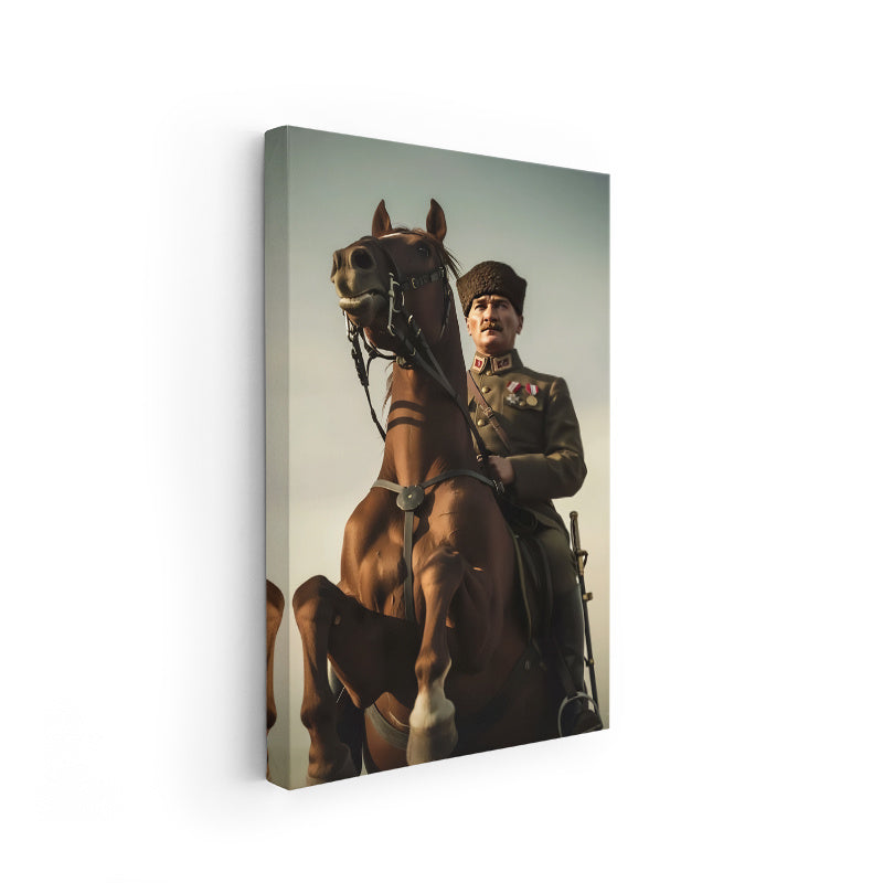 Atatürk At Üstünde Modern Dikey Kanvas Tablo