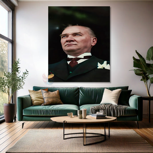 Kanvas Dikey Duvar Tablosu Kanvas Atatürk Portre Renkli Ev Ofis Salon Modern Duvar Tablosu
