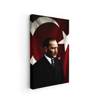 Kanvas Dikey Duvar Tablosu Kanvas Atatürk ve Bayrak Ev Ofis Salon Modern Duvar Tablosu