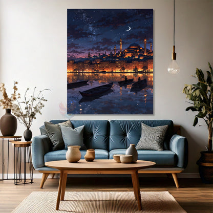 Kanvas Dikey Duvar Tablosu Kanvas Ayasofya Gece Ay Ev Ofis Salon Modern Duvar Tablosu