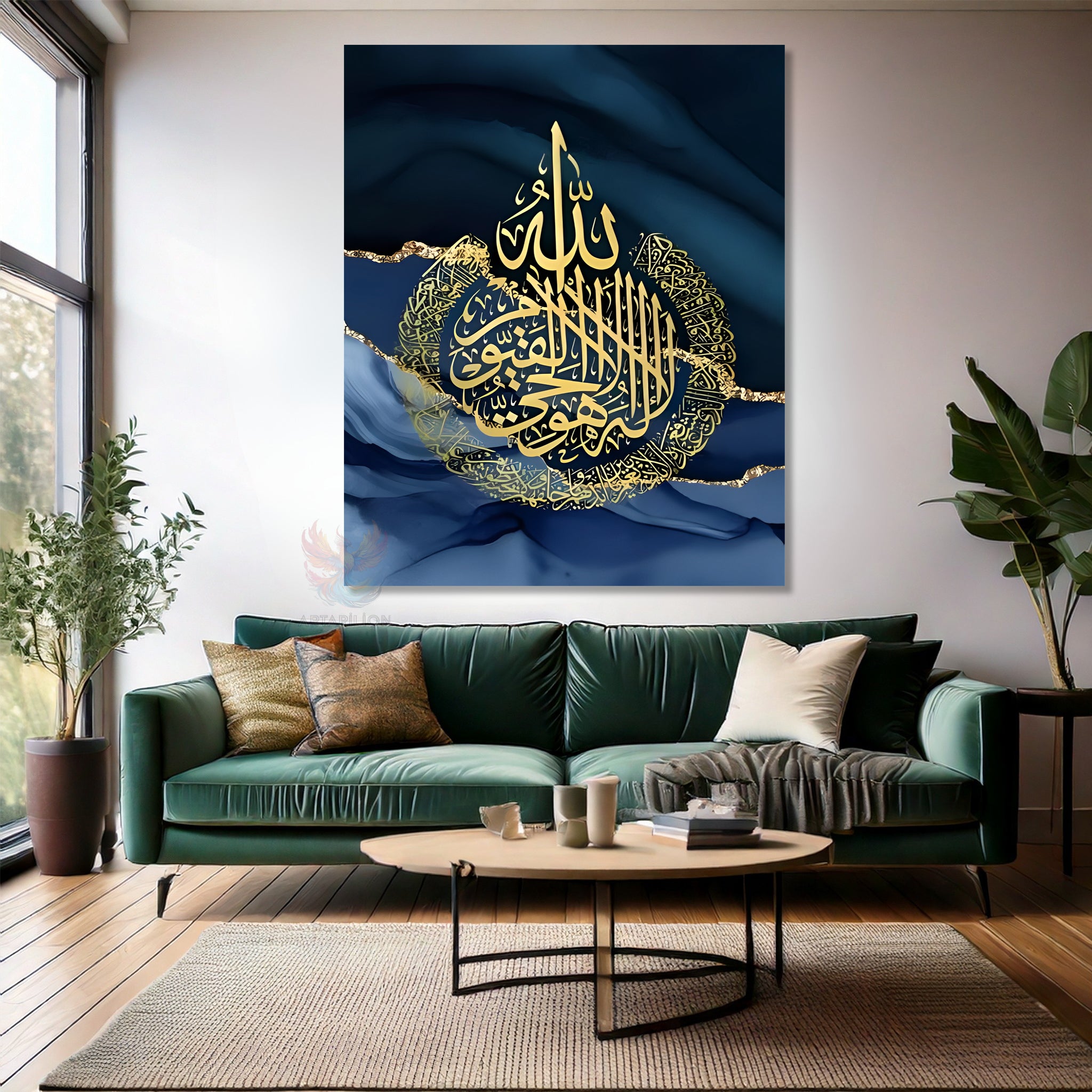 Ayet El Kursi Mermer Desenli Modern Dikey Kanvas Tablo