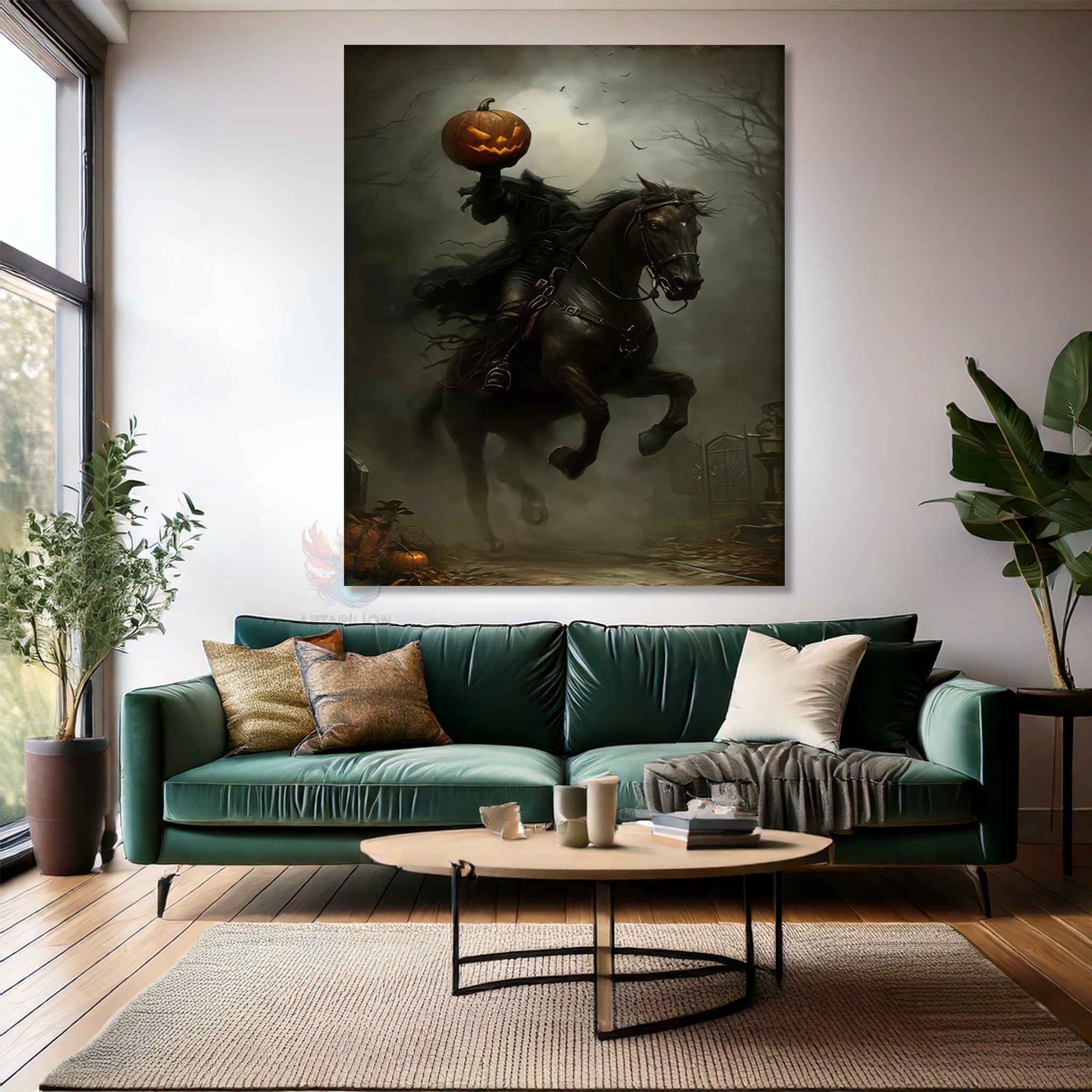 Balkabağı Atlı Şovalye Modern Dikey Kanvas Tablo