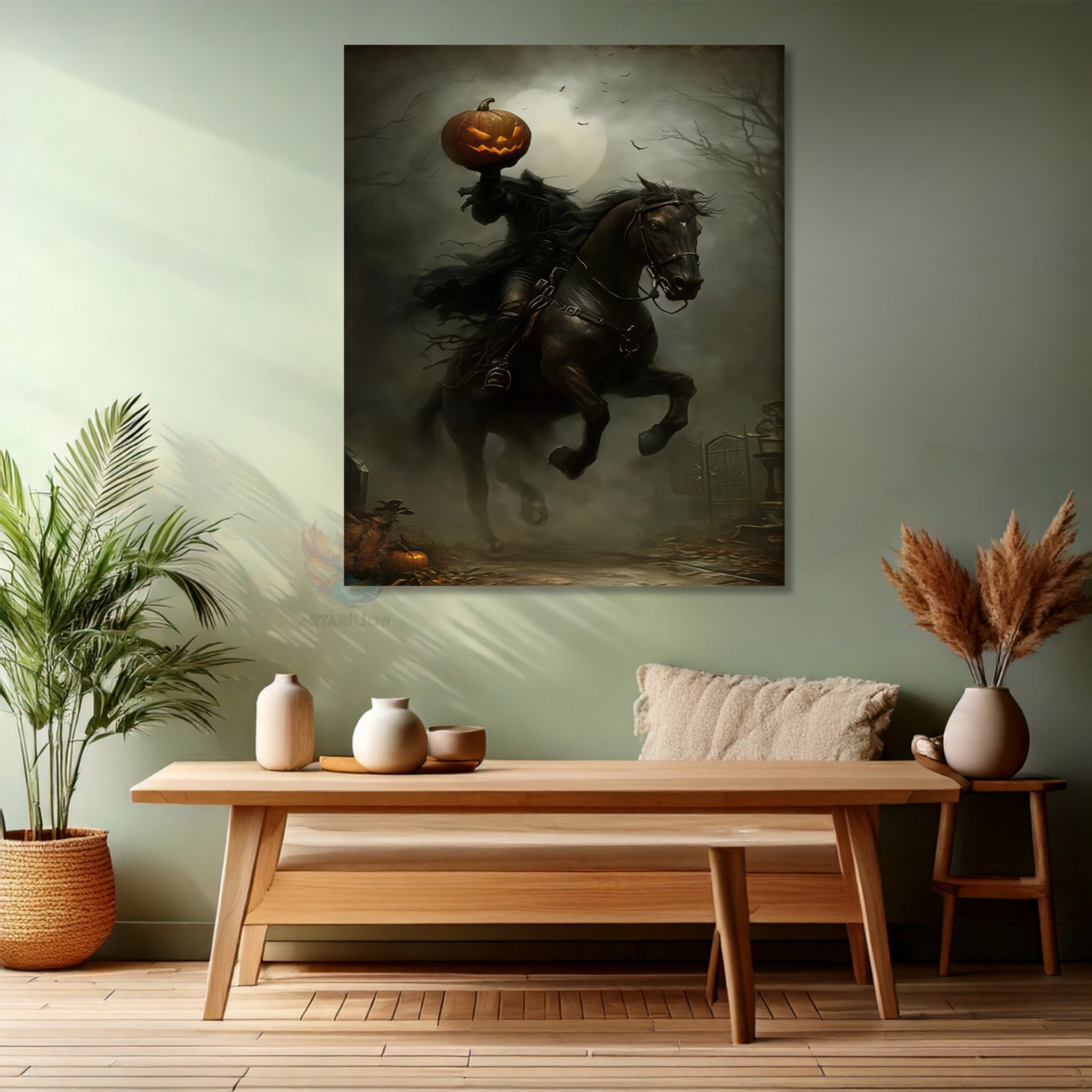 Balkabağı Atlı Şovalye Modern Dikey Kanvas Tablo