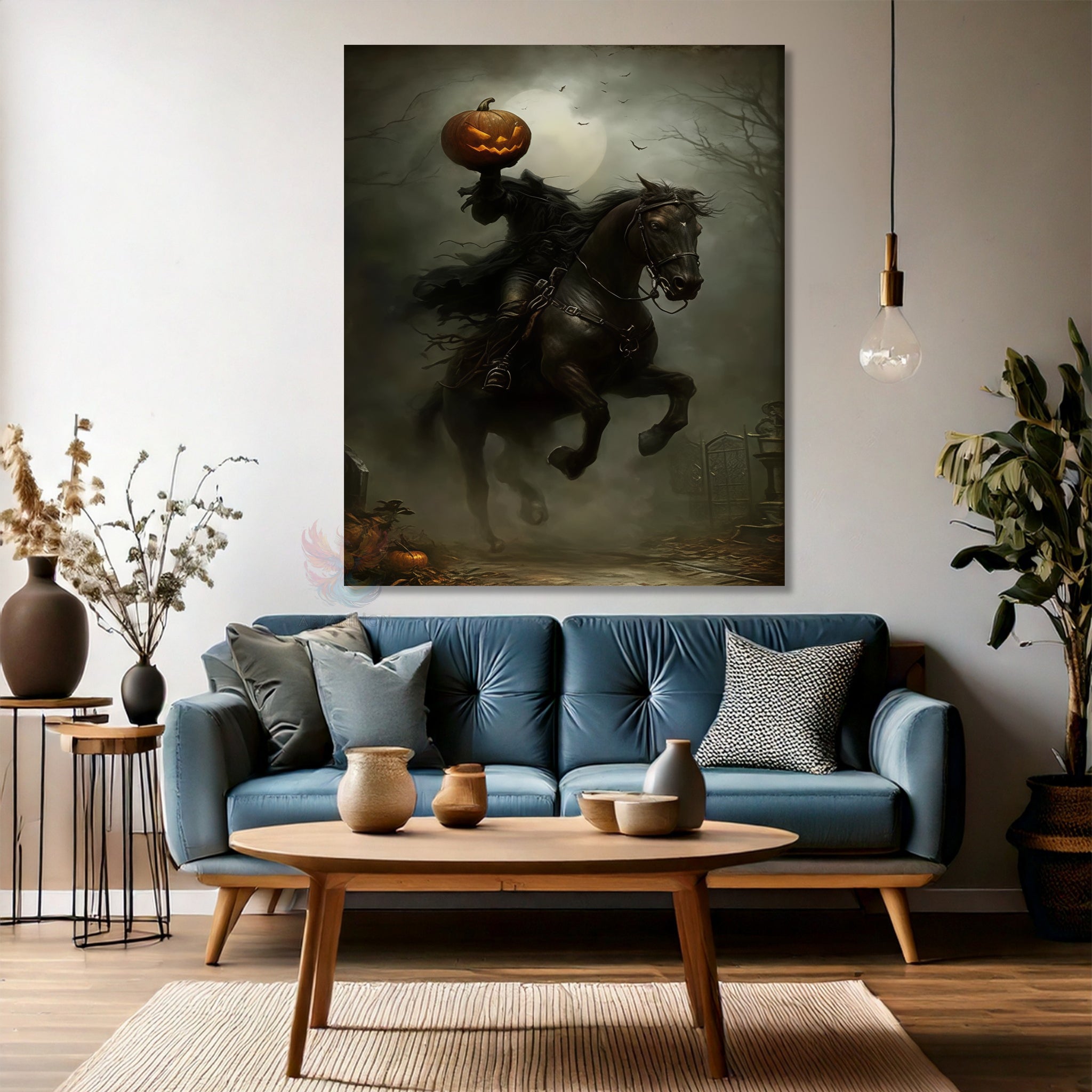 Balkabağı Atlı Şovalye Modern Dikey Kanvas Tablo