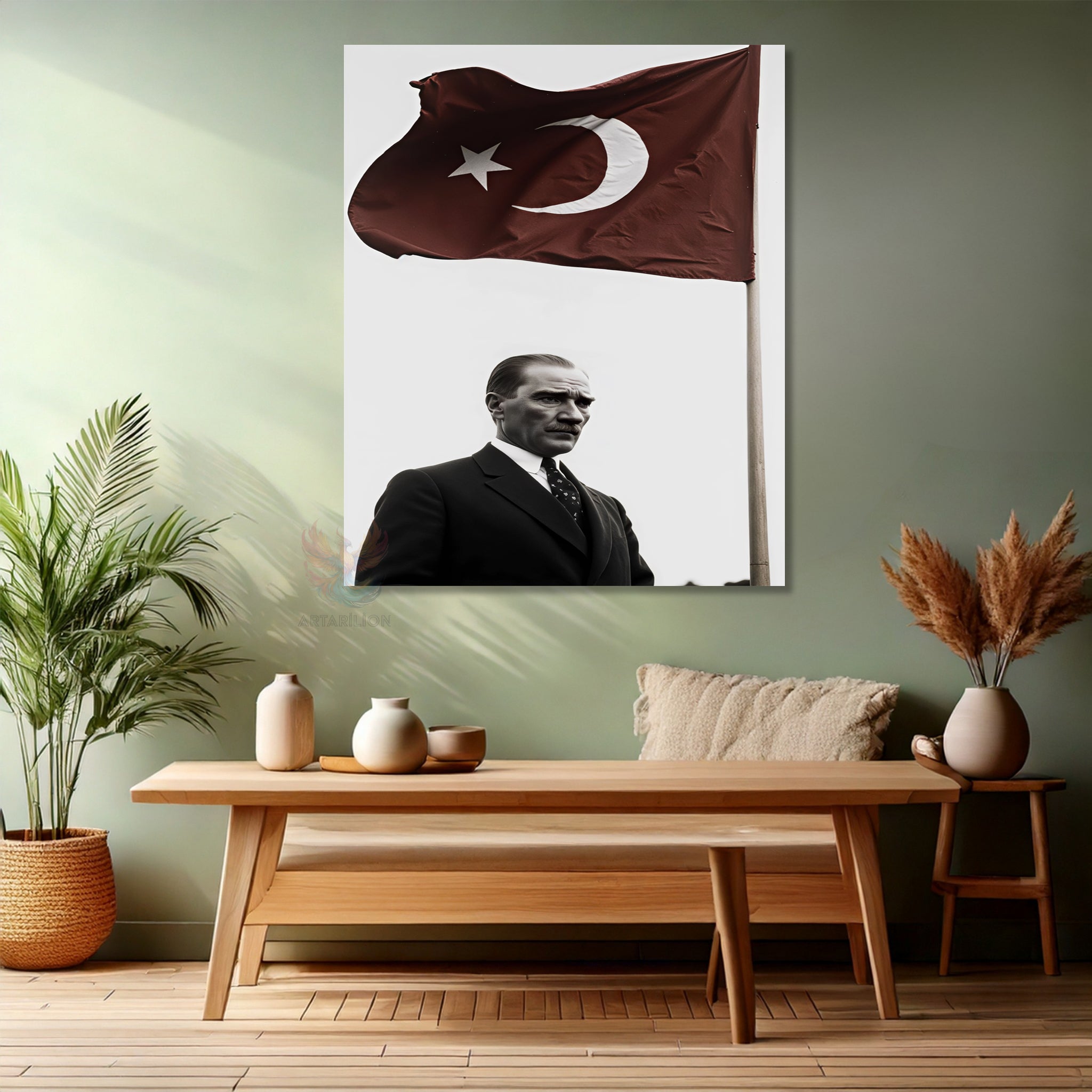 Bayrak ve Atatürk Modern Dikey Kanvas Tablo