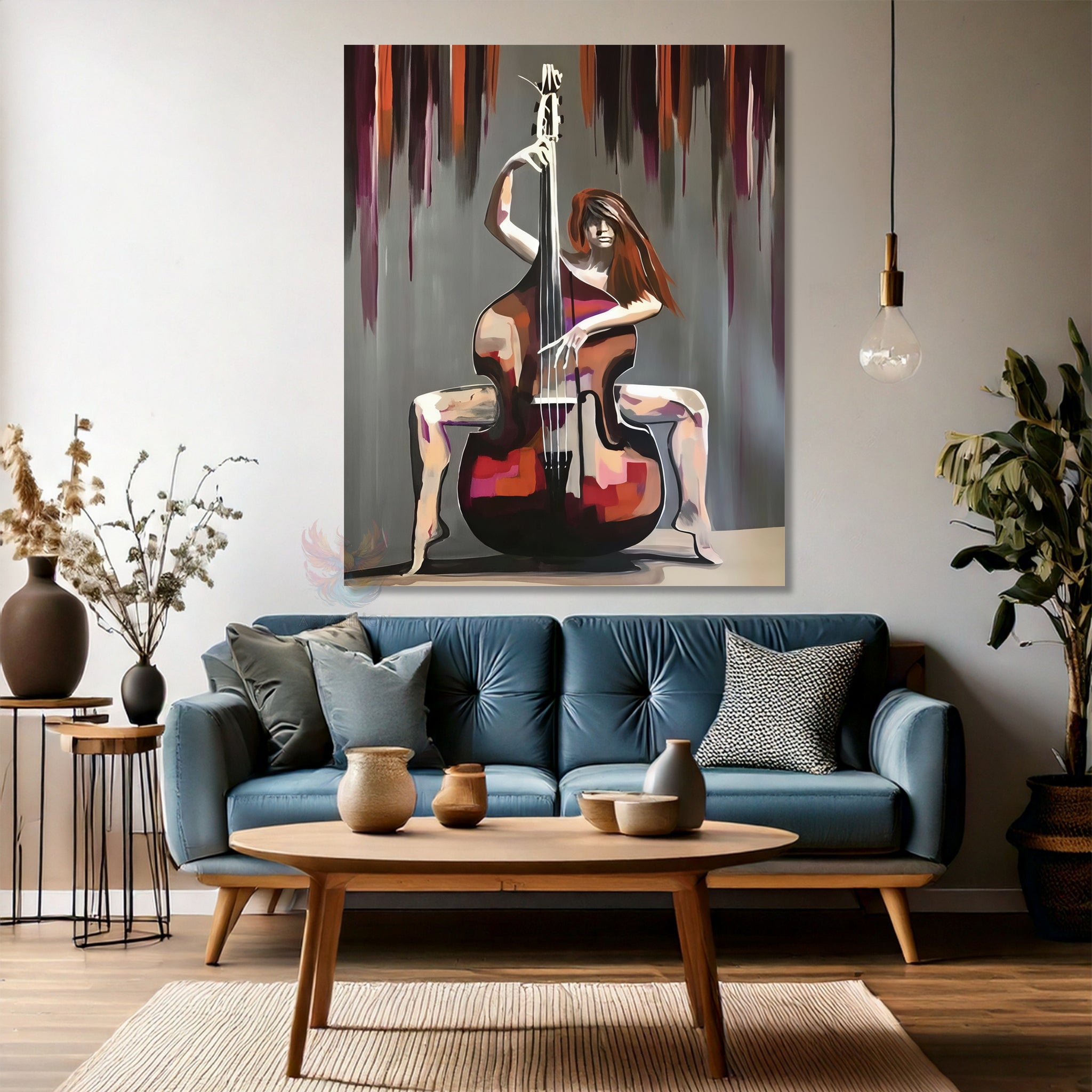 Cello Çalan Kadın Modern Dikey Kanvas Tablo