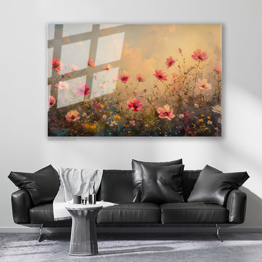 Glass Horizontal Wall Art Glass Flower Garden33 Home Office Living Room Modern Wall Art