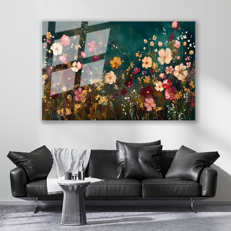 Glass Horizontal Wall Art Glass Flower Garden44 Home Office Living Room Modern Wall Art