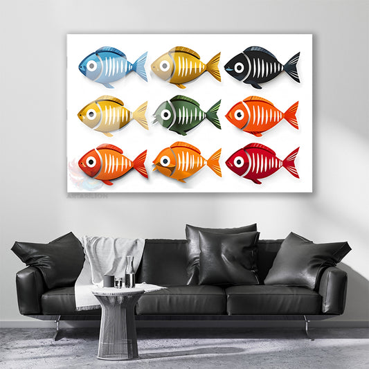Glass Horizontal Wall Art, Colorful Glass Fish, Modern Wall Art for Home, Office, Living Room.