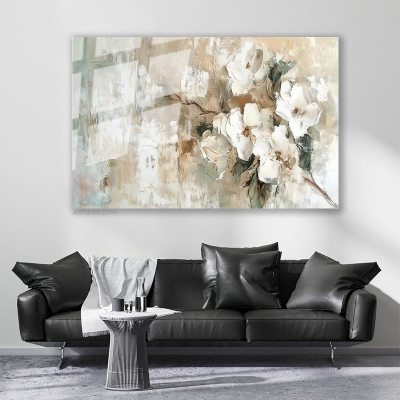 Glass Horizontal Wall Art, Glass Brushstrokes Flowers, 3 Home Office Living Room Modern Wall Art