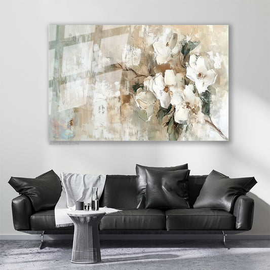 Glass Horizontal Wall Art, Glass Brushstrokes Flowers, 3 Home Office Living Room Modern Wall Art
