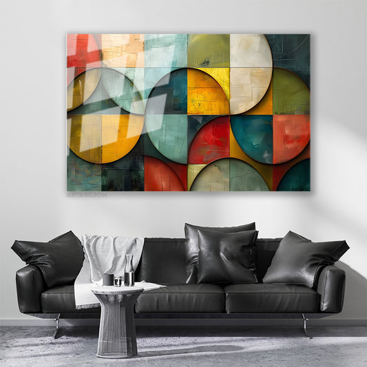 Glass Horizontal Wall Art, Glass Geometric Shapes 2, Home, Office, Living Room Modern Wall Art
