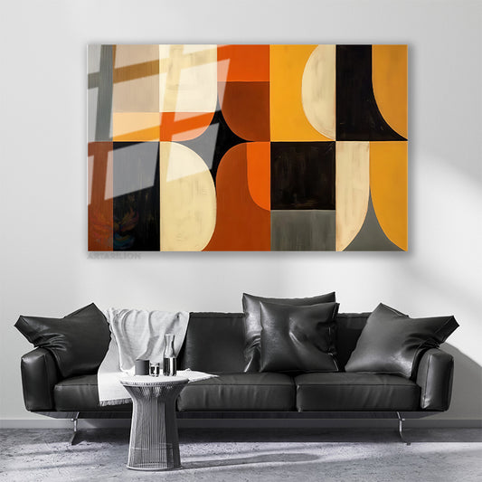 Glass Horizontal Wall Art, Glass Geometric Shapes 3, Home Office Living Room Modern Wall Art