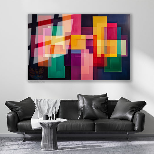 Glass Horizontal Wall Art, Glass Geometric Shapes, 5 Modern Wall Art for Home, Office, Living Room.