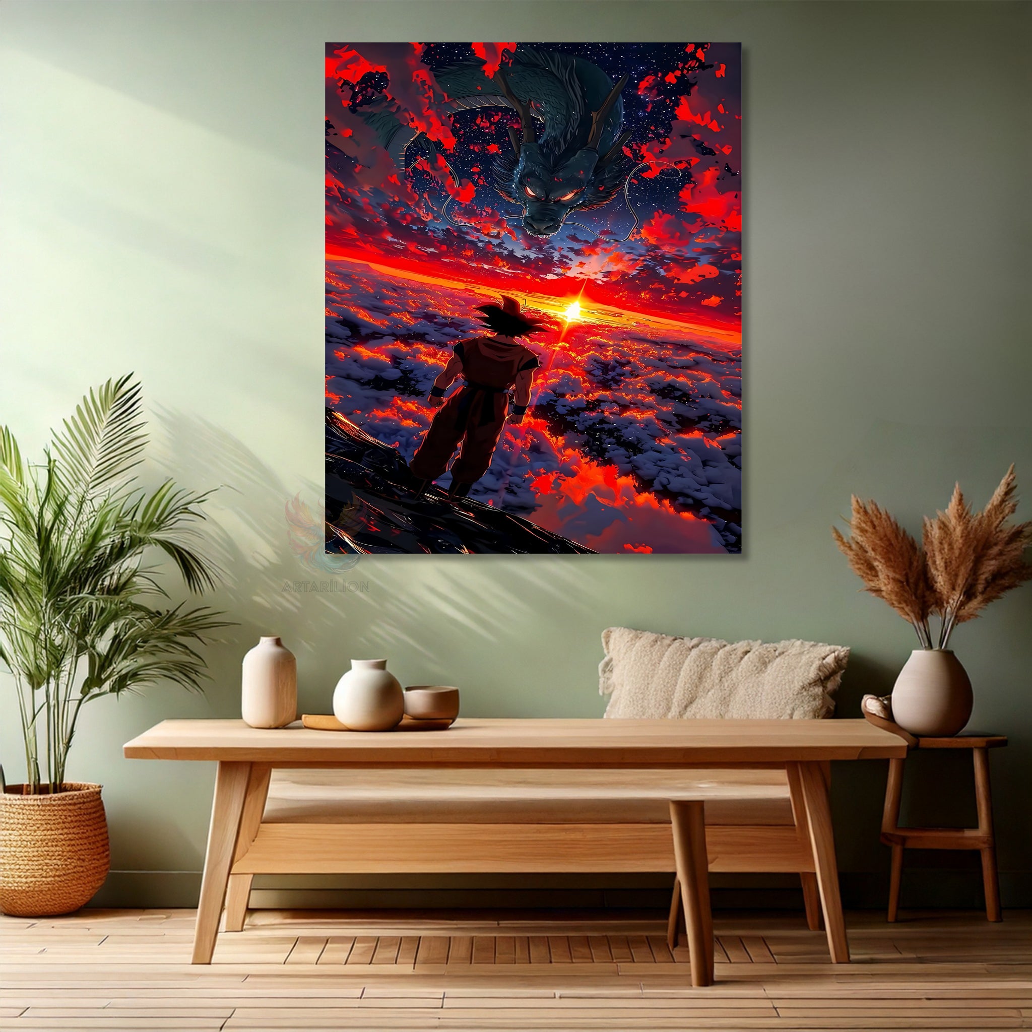 Canvas Vertical Wall Art, Canvas Goku Dragon Anime Painting, Home Office Living Room Modern Wall Art