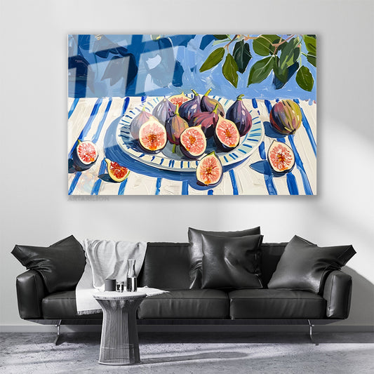 Glass Horizontal Wall Art, Glass Fig Plate, 2-Piece Set, Home, Office, Living Room, Modern Wall Art