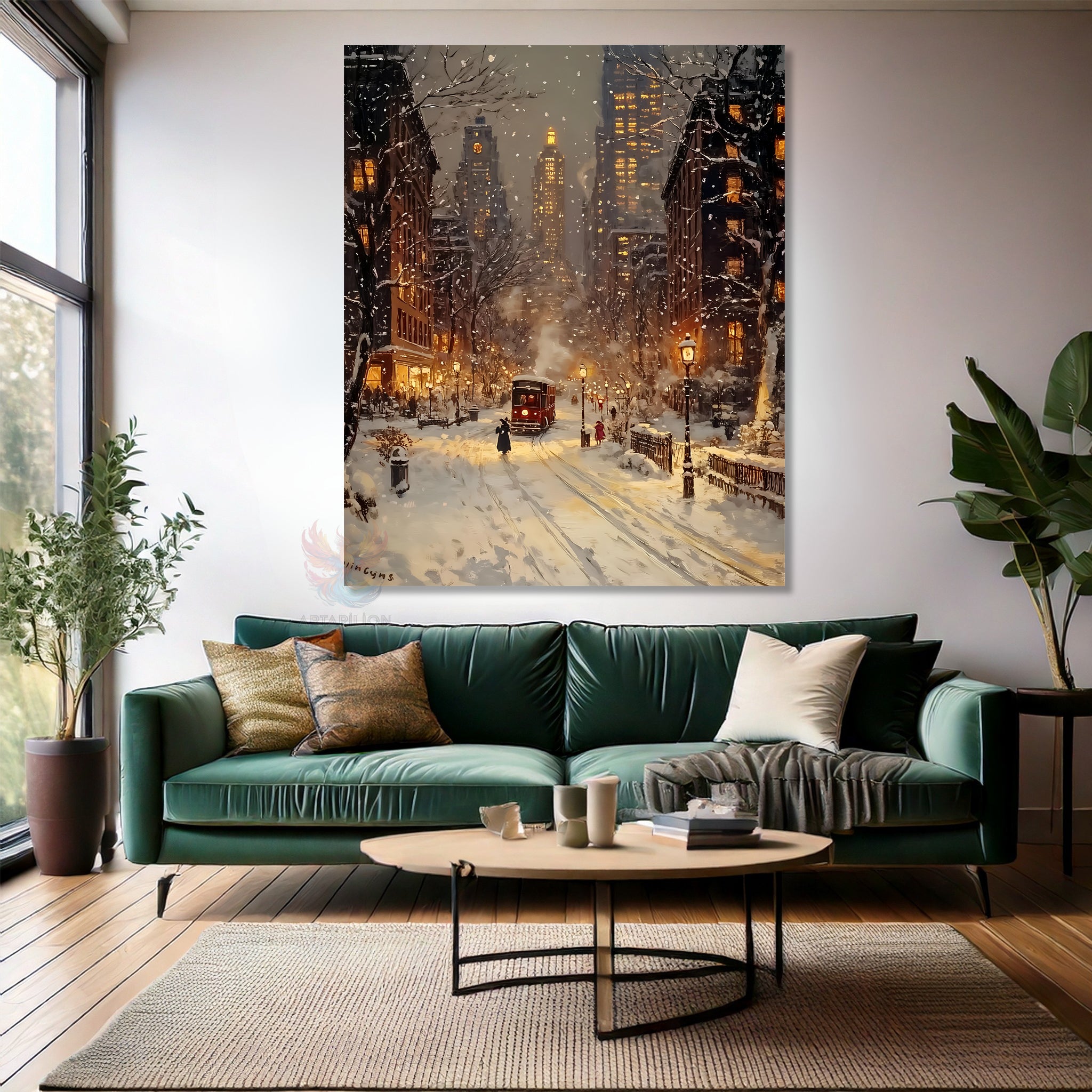 Karlı Şehir Modern Dikey Kanvas Tablo
