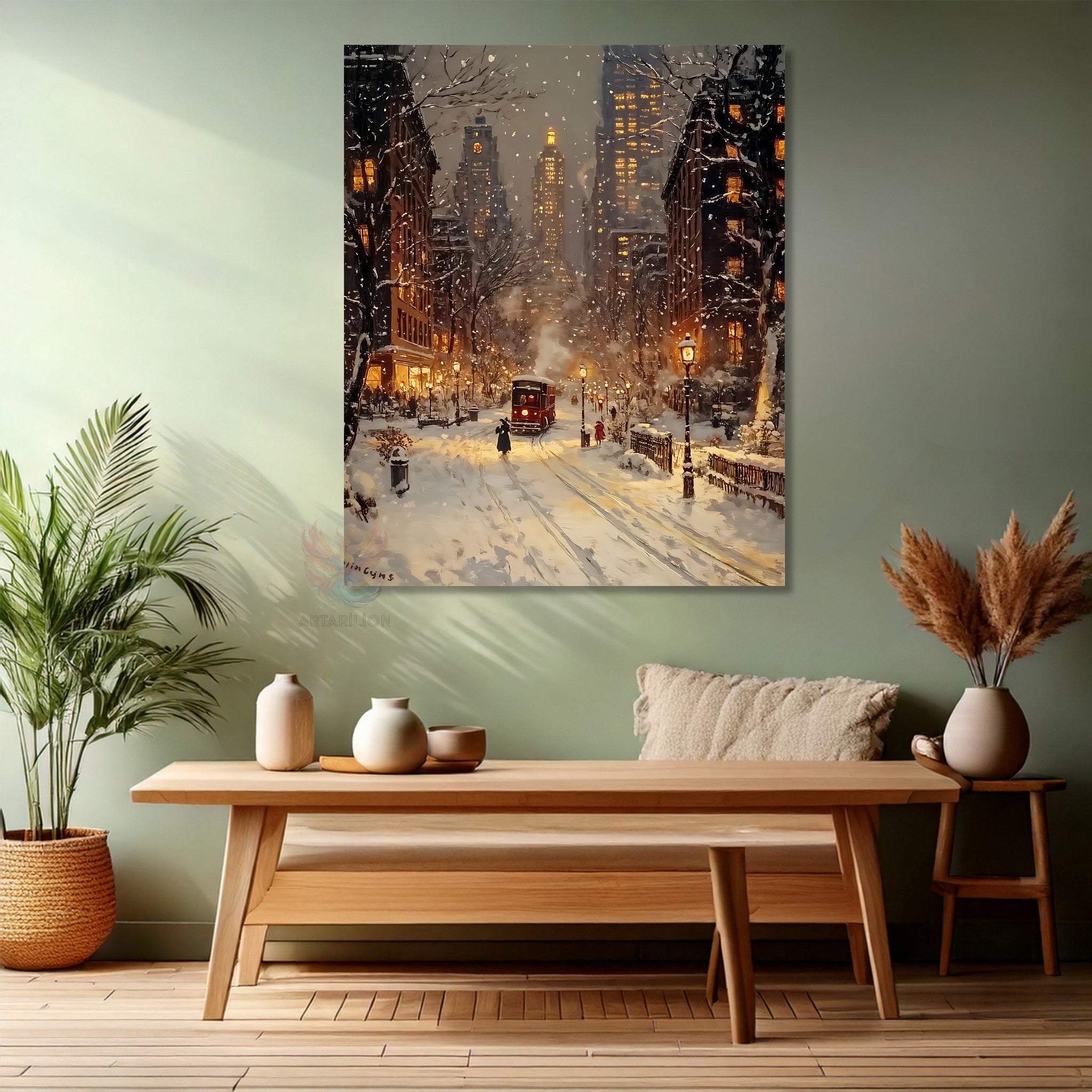 Karlı Şehir Modern Dikey Kanvas Tablo