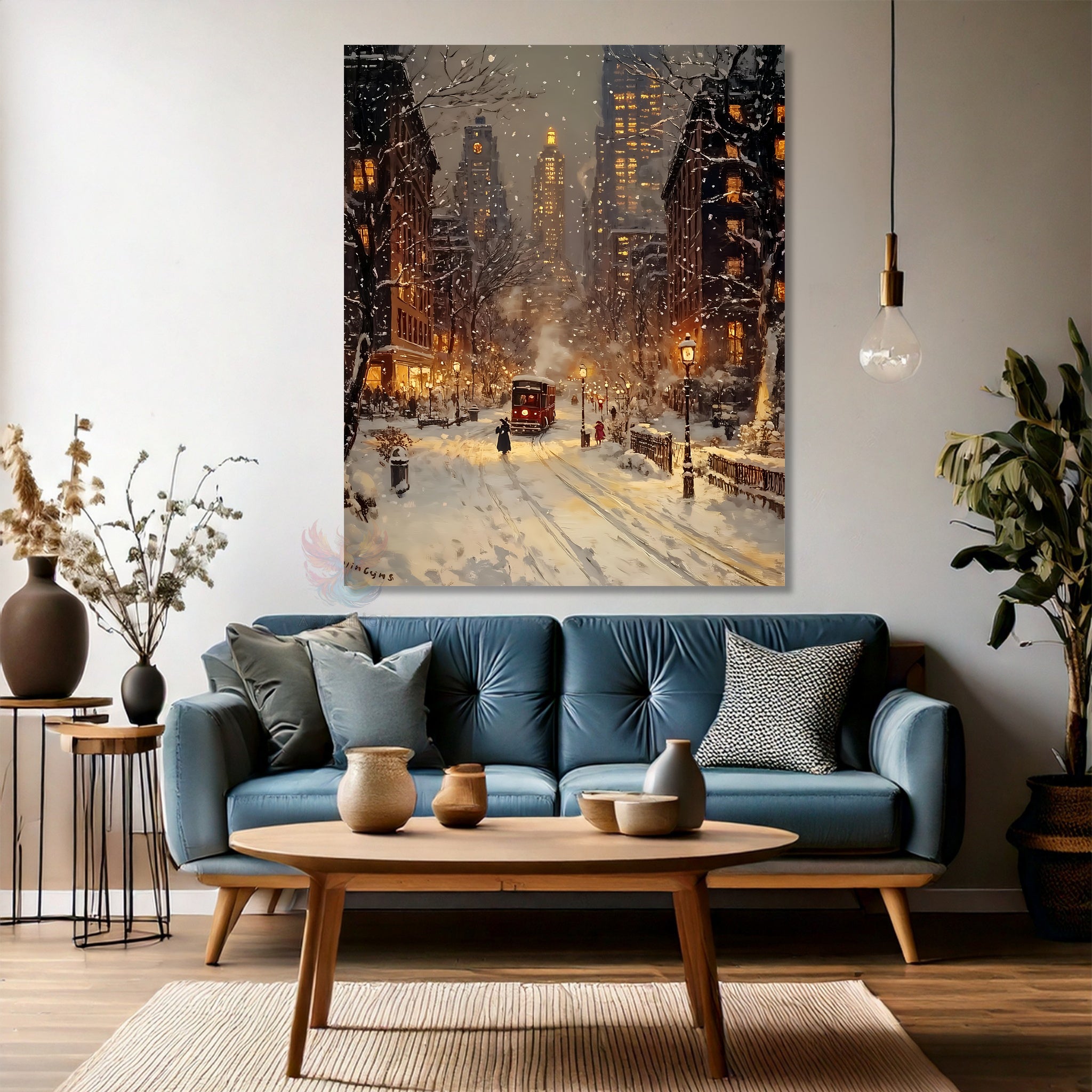 Karlı Şehir Modern Dikey Kanvas Tablo