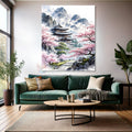 Canvas Vertical Wall Art, Canvas Cherry Blossoms and Temple, Home Office Living Room Modern Wall Art