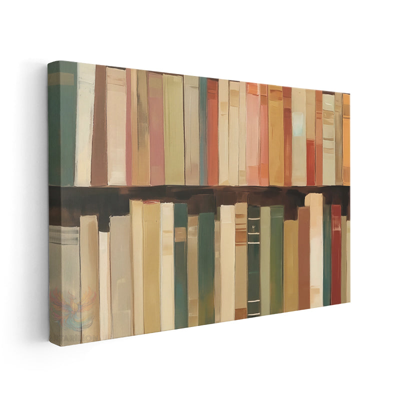 Canvas Vertical Wall Art, Canvas Bookshelf Books, Home Office Living Room Modern Wall Art