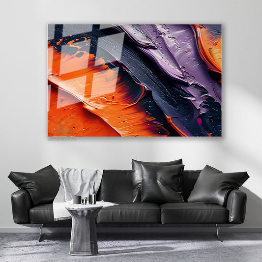 Glass Horizontal Wall Art, Dark Glass Brushstrokes, Modern Wall Art for Home, Office, Living Room.