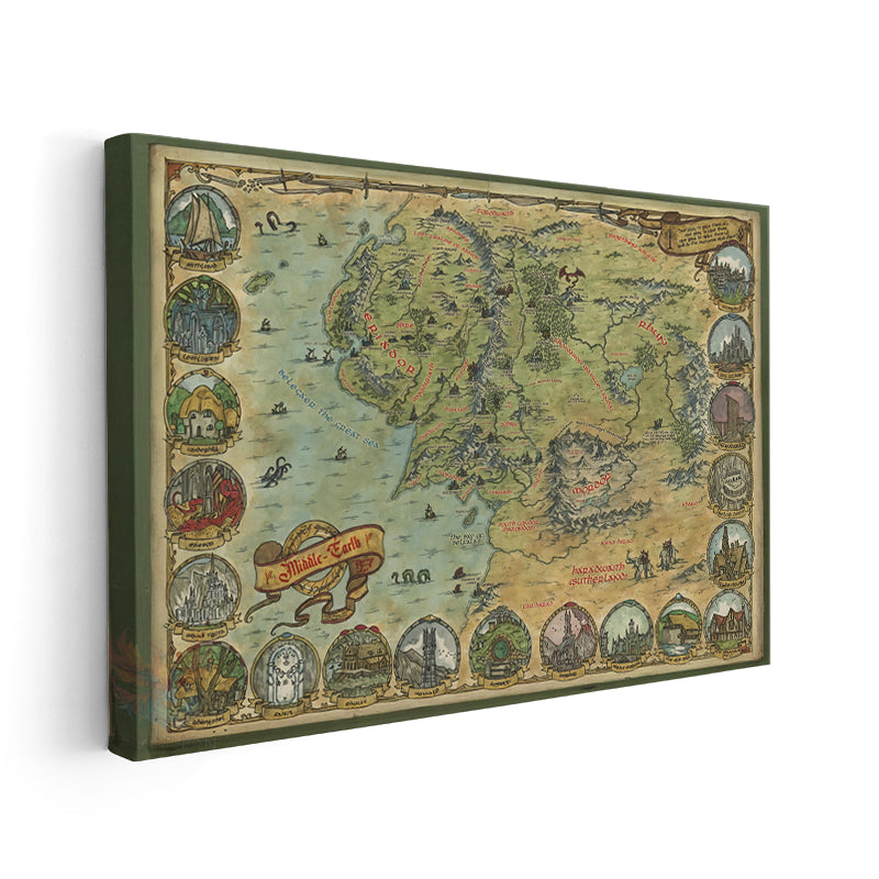 Yüksek Kaliteli Middle Earth Haritası Kanvas Tablo