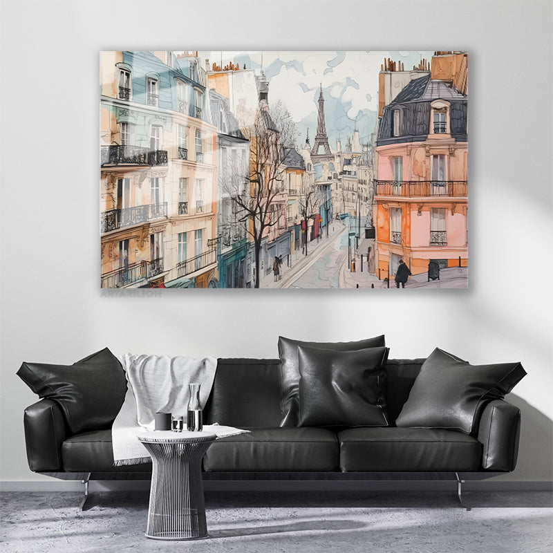 Cam Yatay Duvar Tablosu Cam Paris Sokaklari Ev Ofis Salon Modern Duvar Tablosu