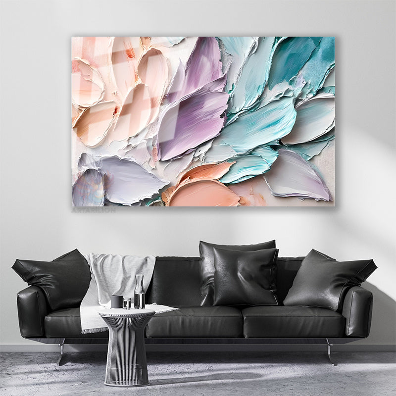 Glass Horizontal Wall Art, Glass Pastel Brushstrokes, Modern Wall Art for Home, Office, Living Room.