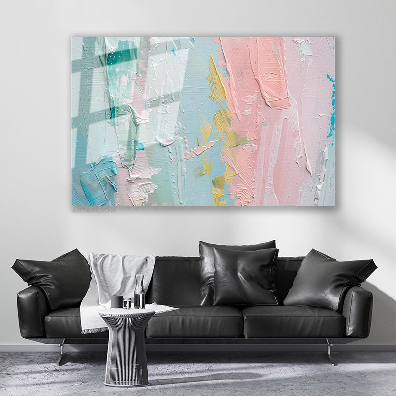 Glass Horizontal Wall Art, Glass Pastel Brushstrokes, 2 Modern Wall Art for Home, Office, Living Room.