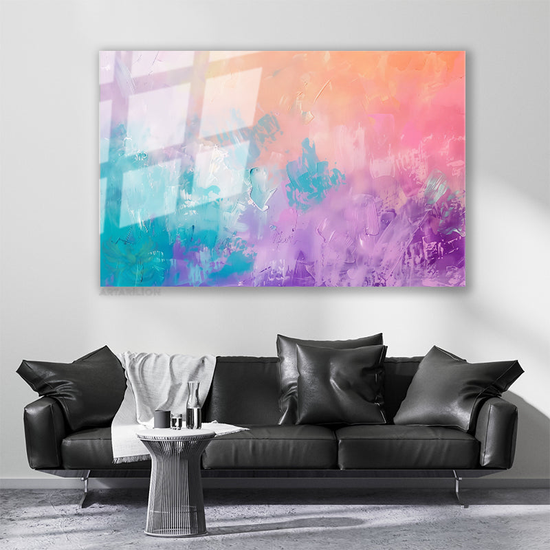 Cam Yatay Duvar Tablosu Cam Pastel Firca Darbeleri3 Ev Ofis Salon Modern Duvar Tablosu