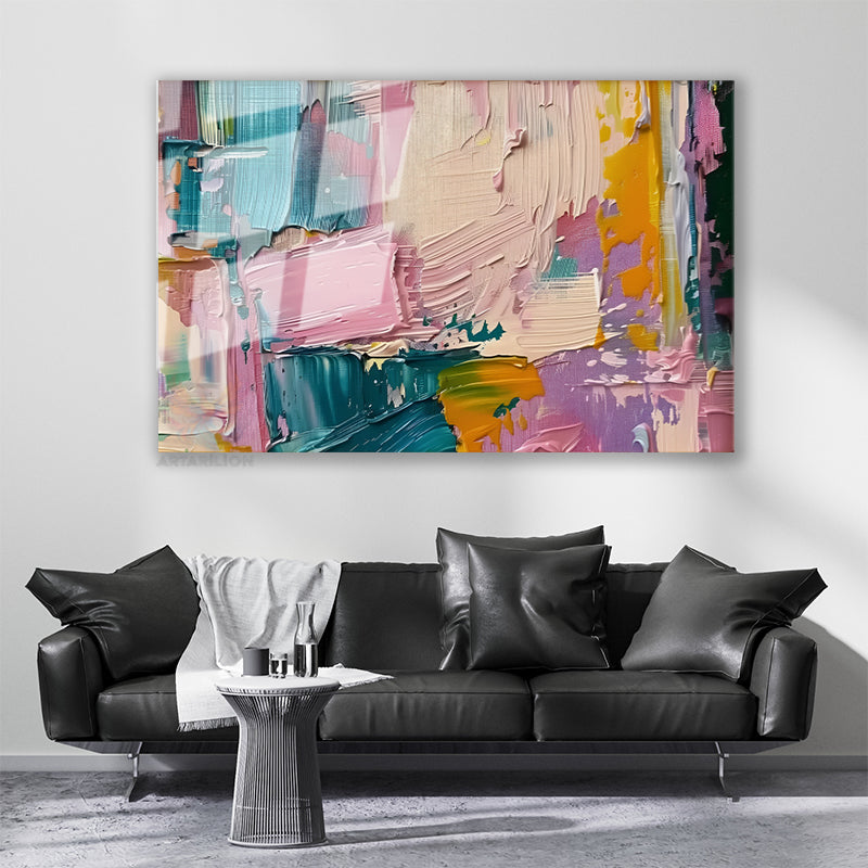 Cam Yatay Duvar Tablosu Cam Pastel Firca Darbeleri4 Ev Ofis Salon Modern Duvar Tablosu