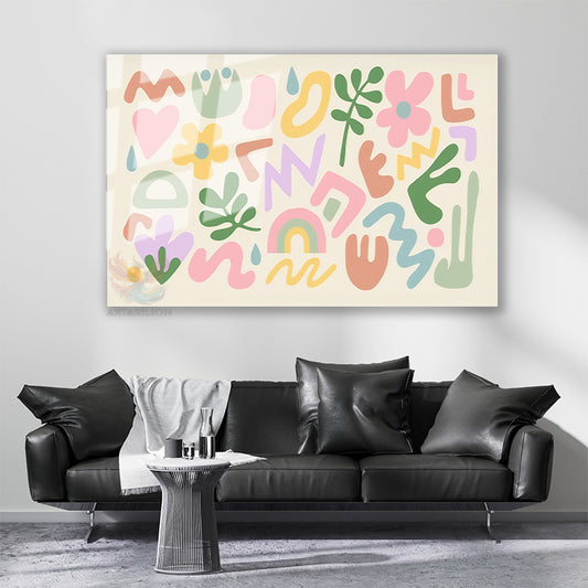 Glass Horizontal Wall Art, Glass Pastel Colors and Shapes, Modern Wall Art for Home, Office, Living Room.