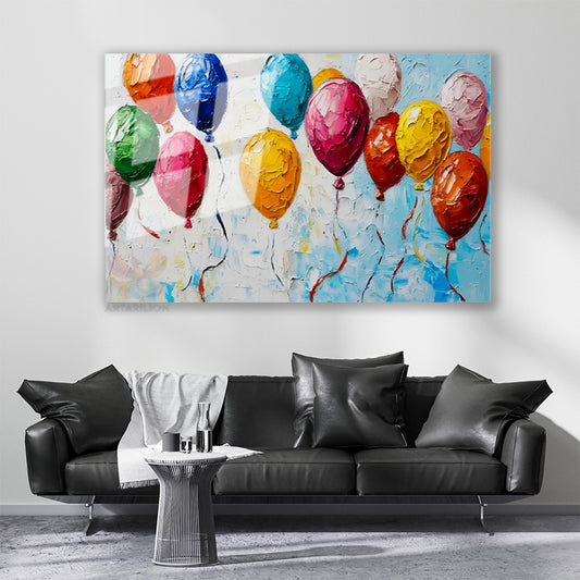 Glass Horizontal Wall Art, Glass Colored Balloons, Modern Wall Art for Home, Office, Living Room.