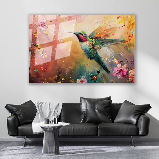 Glass Horizontal Wall Art, Glass Colored Bird, Home, Office, Living Room Modern Wall Art