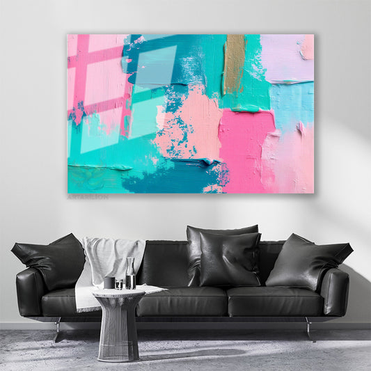 Glass Horizontal Wall Art, Glass Colored Brushstrokes, Modern Wall Art for Home, Office, Living Room.