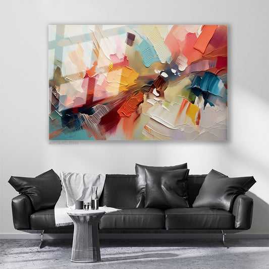 Glass Horizontal Wall Art, Glass Colored Brushstrokes 2, Home Office Living Room Modern Wall Art
