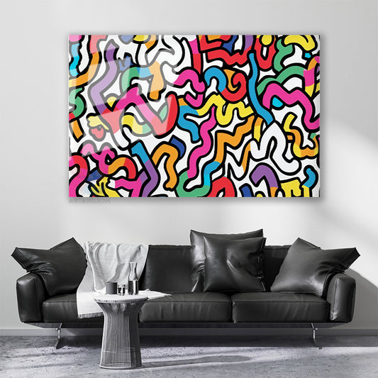Glass Horizontal Wall Art, Glass Colored Curves, Modern Wall Art for Home, Office, Living Room.