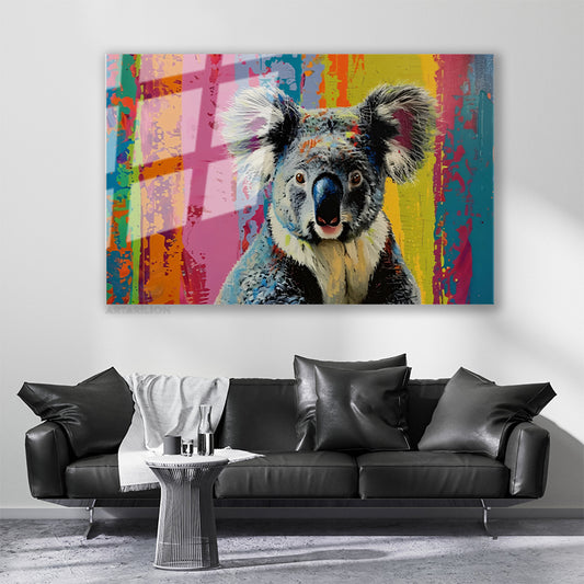 Glass Horizontal Wall Art, Colored Koala Glass Wall Art for Home, Office, Living Room, Modern Wall Painting