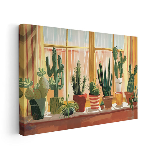 Canvas Vertical Wall Art, Canvas Potted Cacti, Home Office Living Room Modern Wall Art