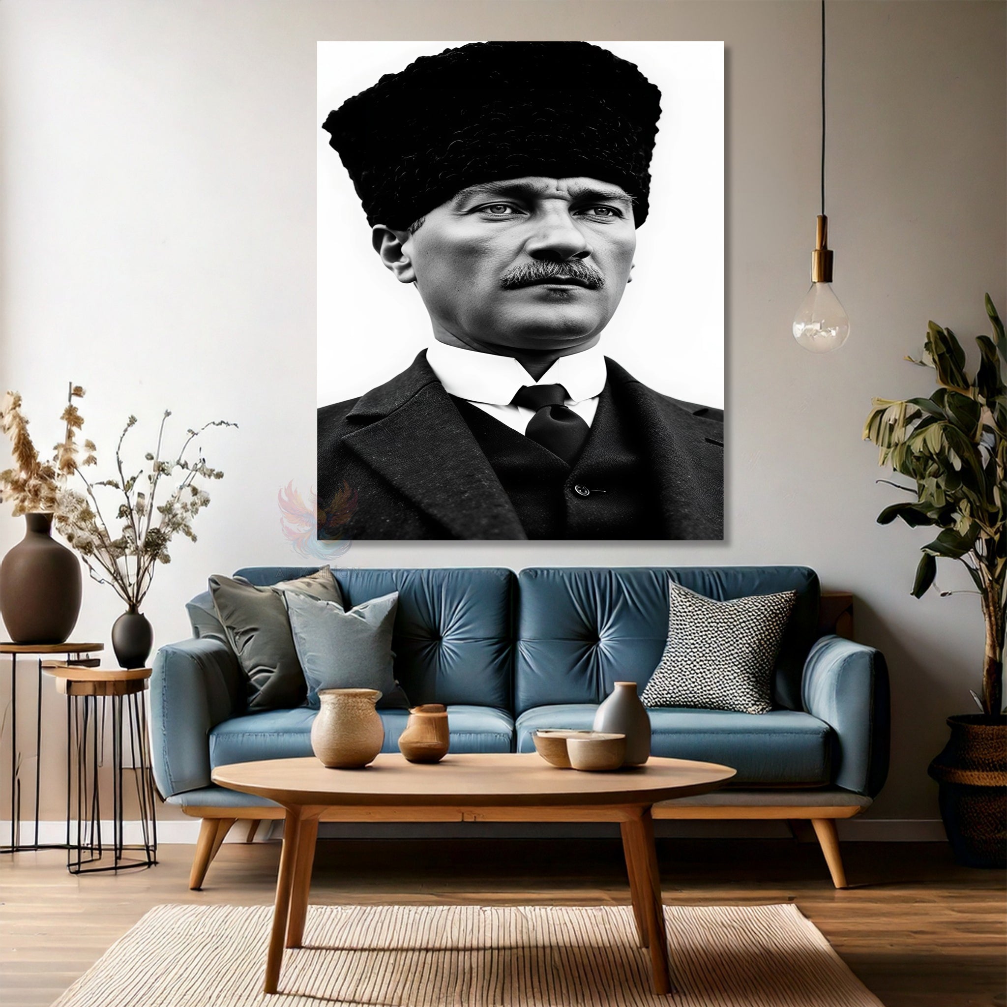 Siyah Beyaz Atatürk Kalpaklı Modern Dikey Kanvas Tablo