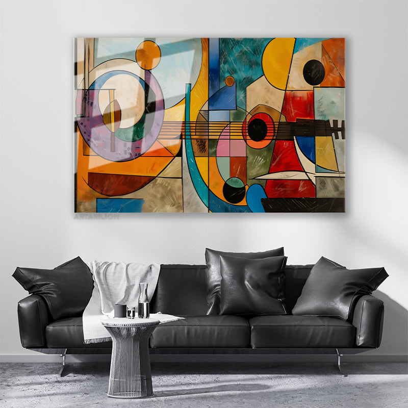 Soyut Geometrik Sanat Modern Yatay Cam Tablo