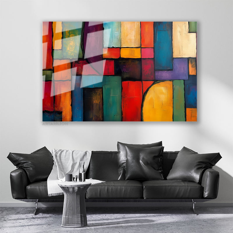 Soyut Geometrik Sanat Modern Seçkin Yatay Cam Tablo