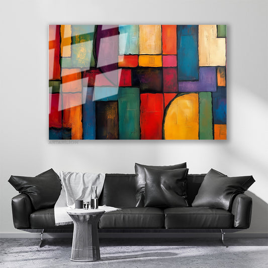 Glass Horizontal Wall Art, Abstract Geometric Art, Home, Office, Living Room, Modern Wall Art