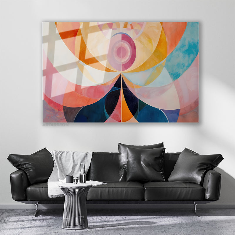 Soyut Geometrik Sanat Modern Estetik Yatay Cam Tablo