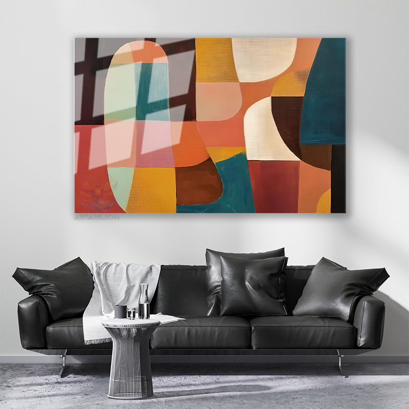 Soyut Geometrik Sanat Modern Dekoratif Yatay Cam Tablo