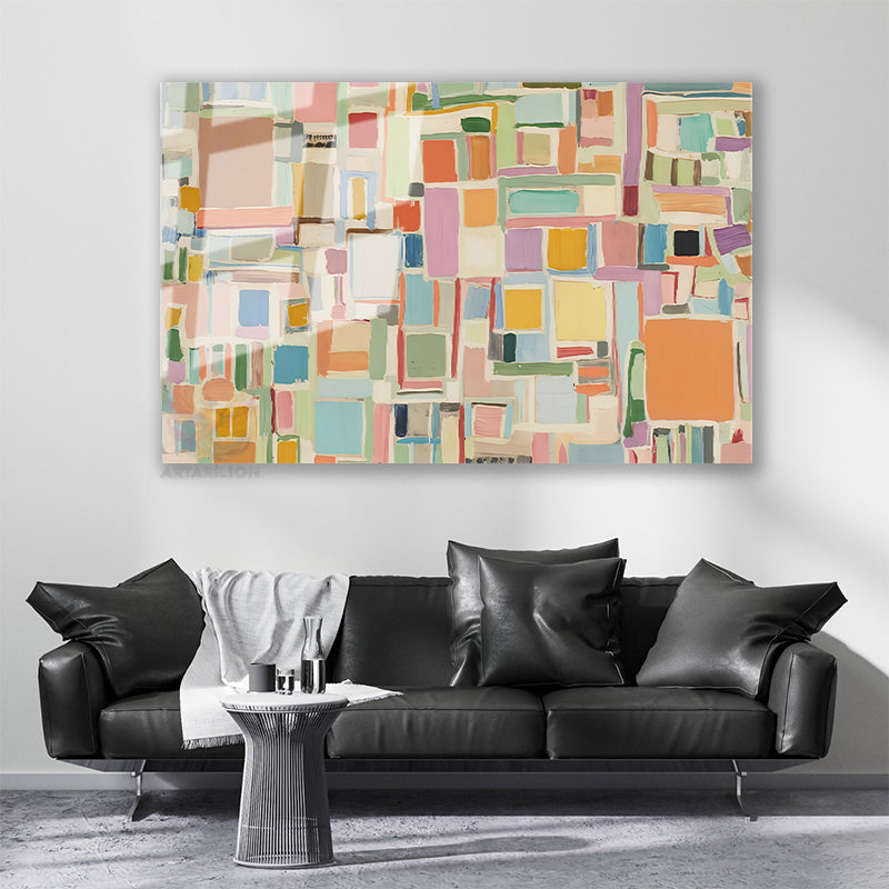 Soyut Geometrik Sanat Modern Sanatsal Yatay Cam Tablo