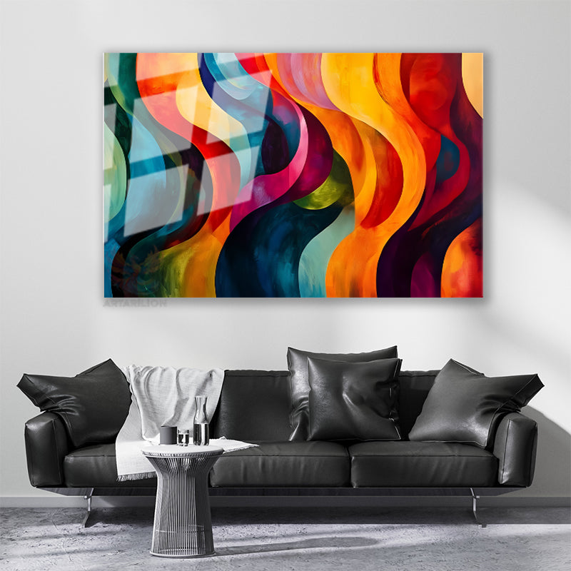 Soyut Geometrik Sanat Modern Özgün Yatay Cam Tablo