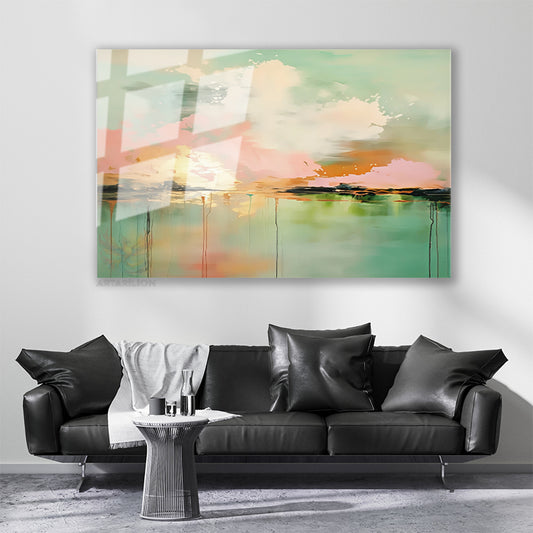 Glass Horizontal Wall Art Abstract Sunset Glass Home Office Living Room Modern Wall Art